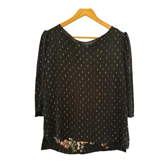 One September Anthropologie XS Floral Heavy Embroidery Boho Soft T Shirt Top - Picture 7 of 7